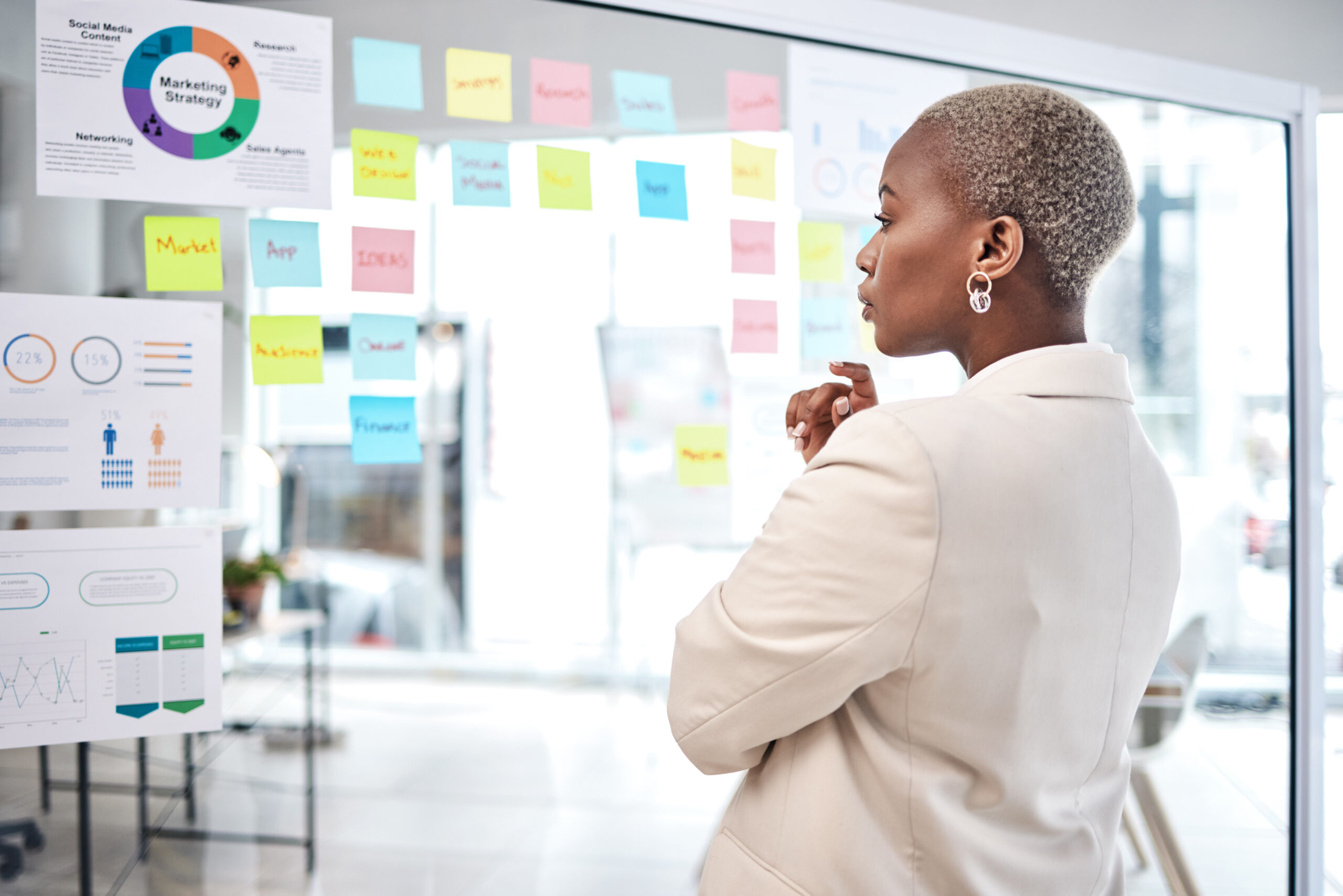 black-woman-thinking-glass-board-project-management-marketing-planning-office-african-female-person-manager-employee-checking-project-plan-tasks-statistics-workplace