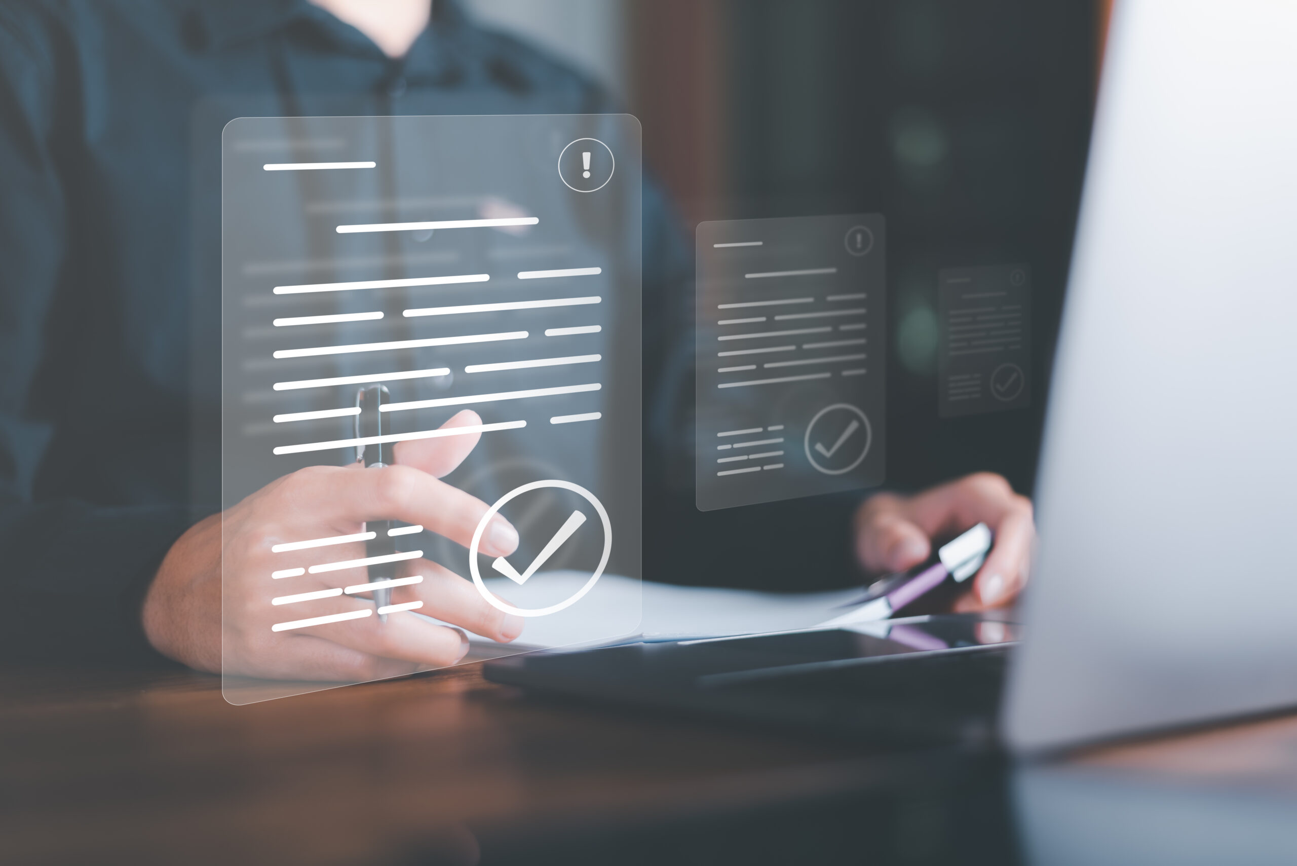 Businessman checking the steps through a virtual online document